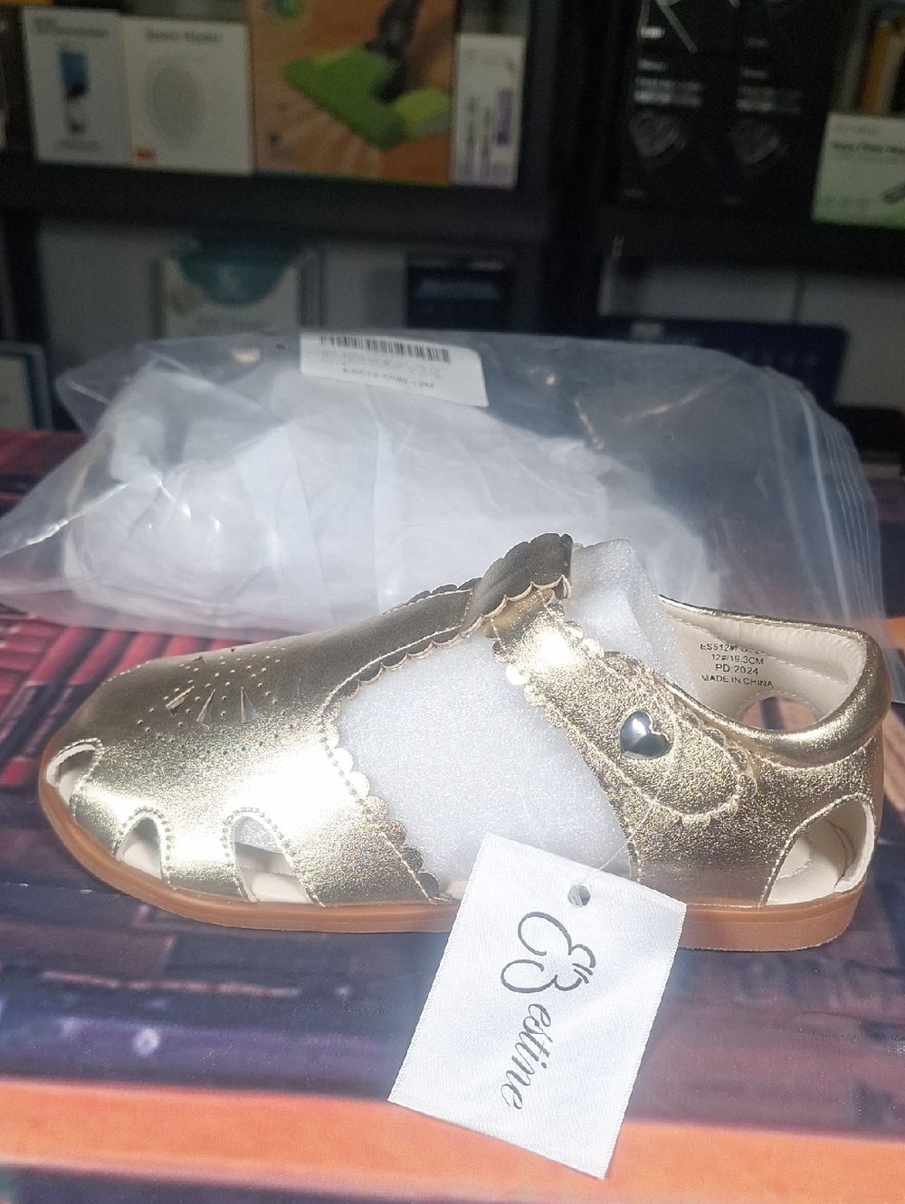 Girls Metallic Gold Sandal - Cute Heart Accent